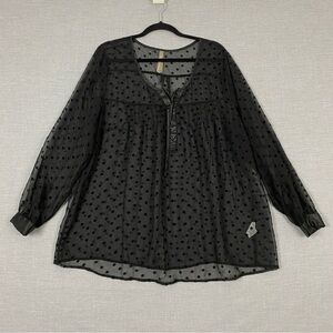 Penningtons Polkadot Sheer Blouse Sz 1X Black Long Sleeve